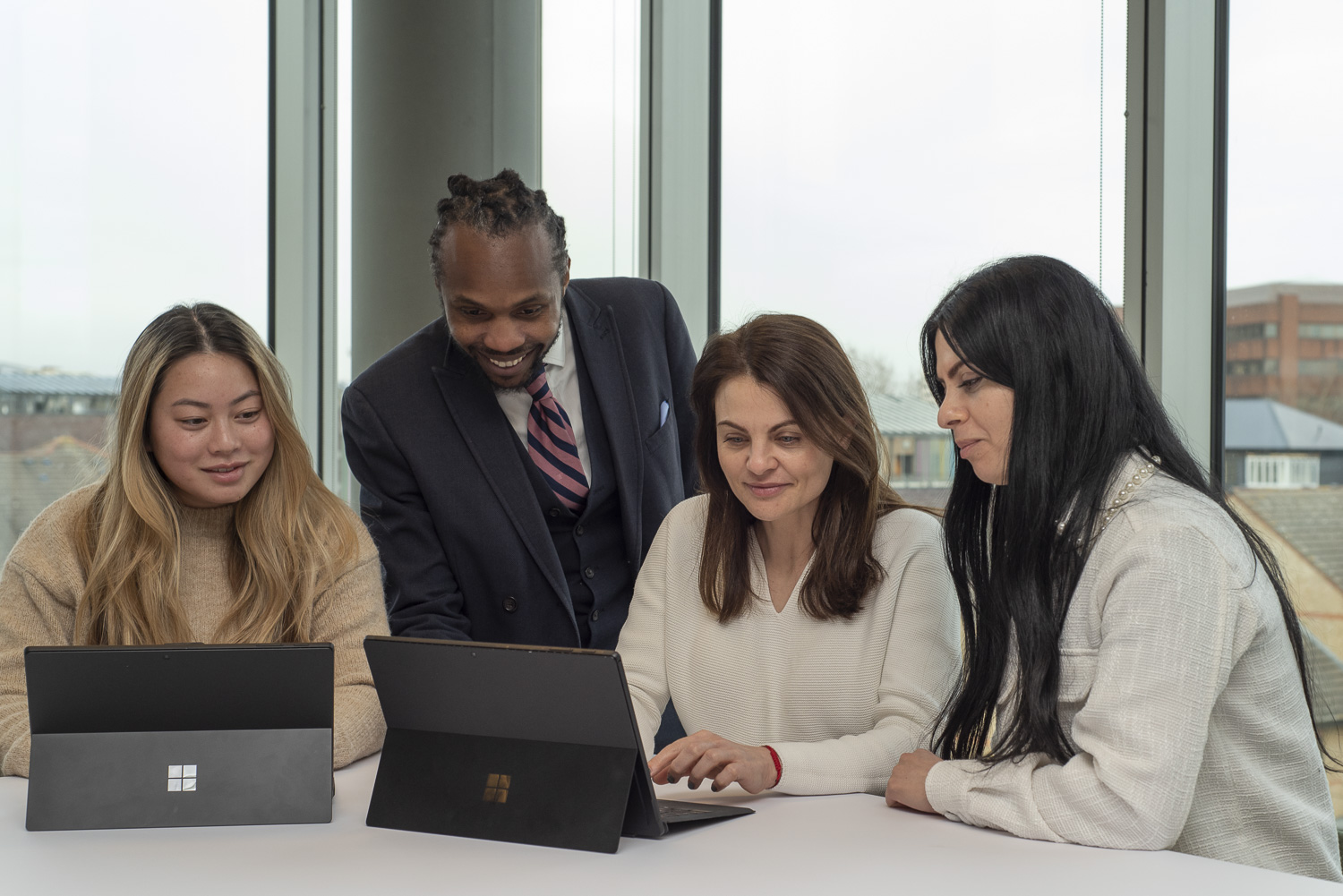 group of people working in an office